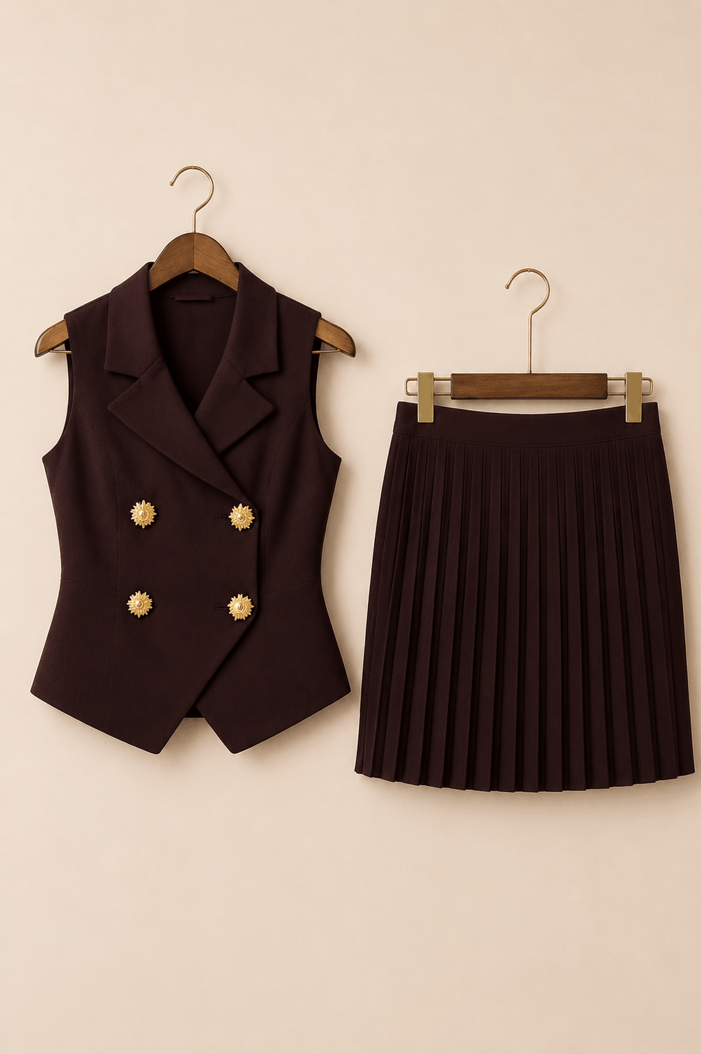 Pleated Skirt & Tailored Vest Co-ord Set Back View