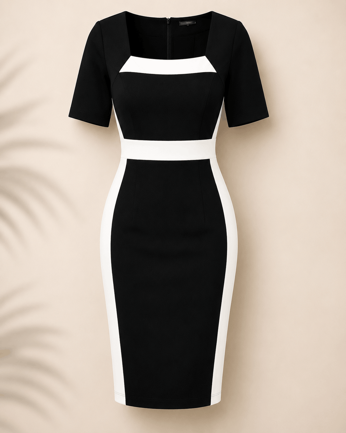 Monochrome Elegance Bodycon Midi Dress Flat Lay