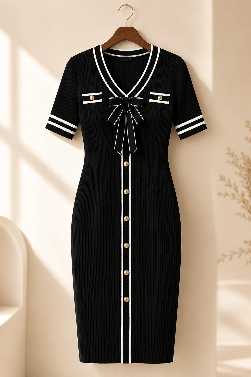 Noir Elegance Ribbed Dress Hanger Shot