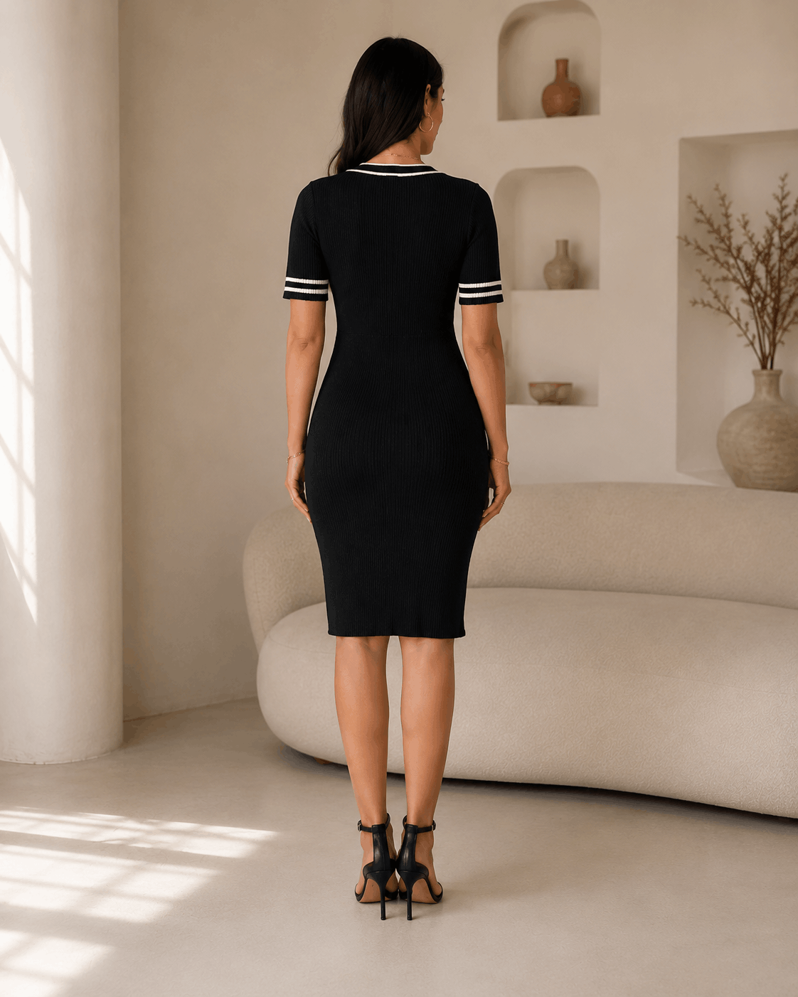 Noir Elegance Ribbed Dress Back View